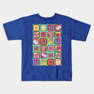 Dogs & Butterflies in Squares Kids T-Shirt